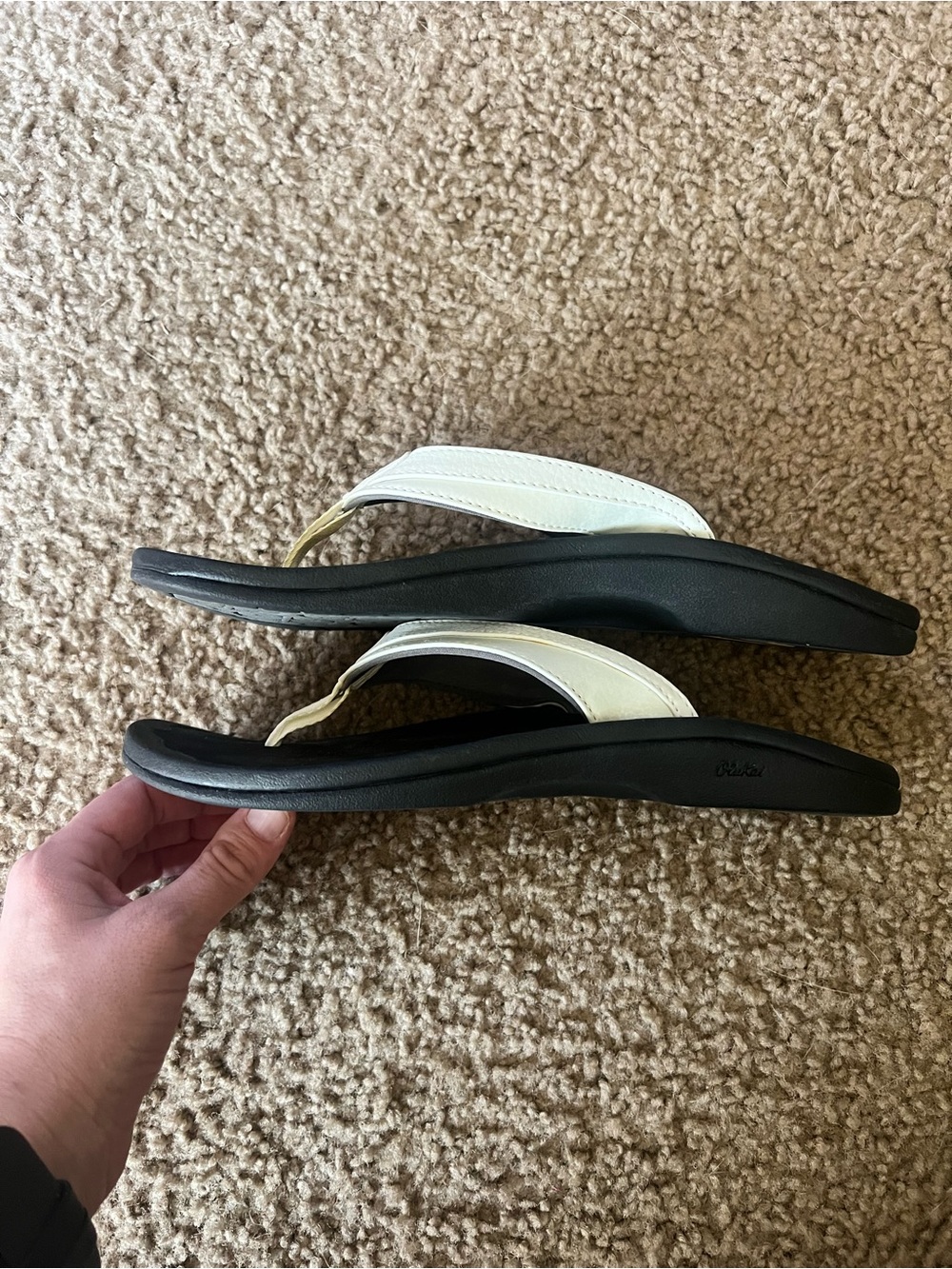 OluKai Black Footbed with Cream Straps Sandals - Picture 2 of 4